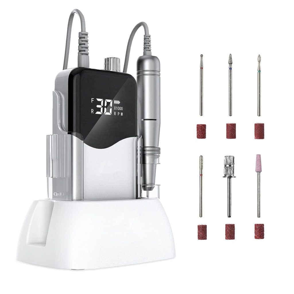 CIVPOWER Nail Drill Professional: 35000RPM Electric Nail File – Portable Rechargeable LED Display Nail Tool Kit- Manicure Pedicure Salon Home DIY