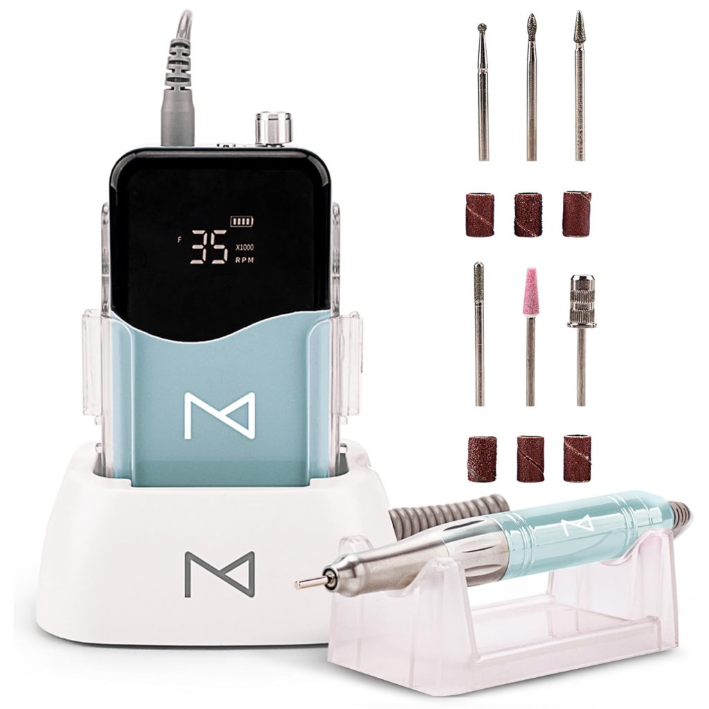M Mase Nail Drill Professional – 2-in-1 Cordless Electric Nail Drill Machine – Portable, Rechargeable, HD Display, 35000 RPM Acrylic Drill for Nails – Perfect for Salon & Home Use (Teal)