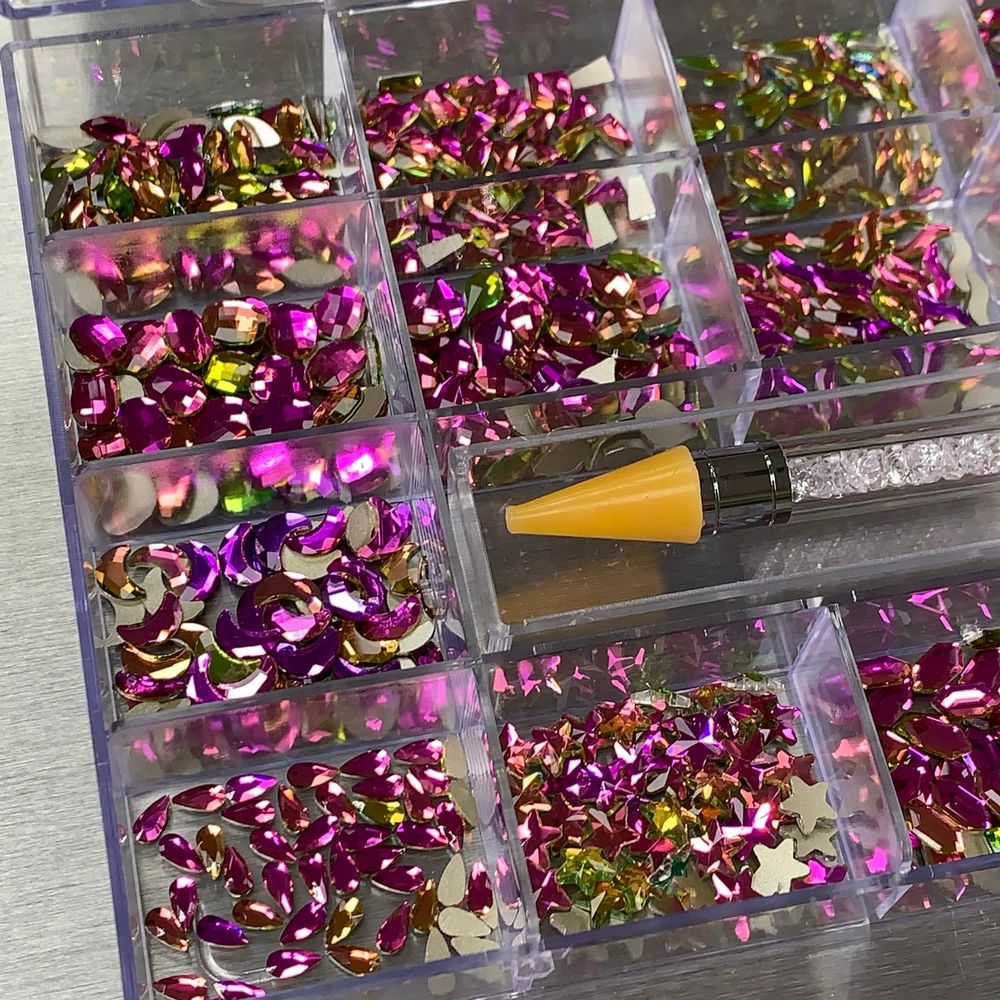 Amethyst rhinestones assorted shapes in box - 2