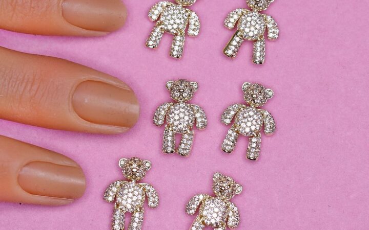 Gold Teddy Bear Nail Charms — Movable Rhinestone Accent