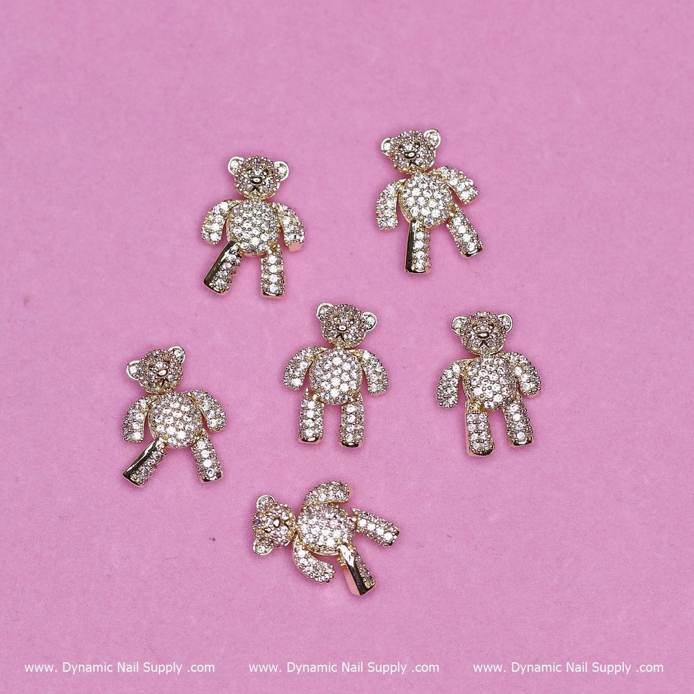 Gold movable teddy bear nail charms - 2