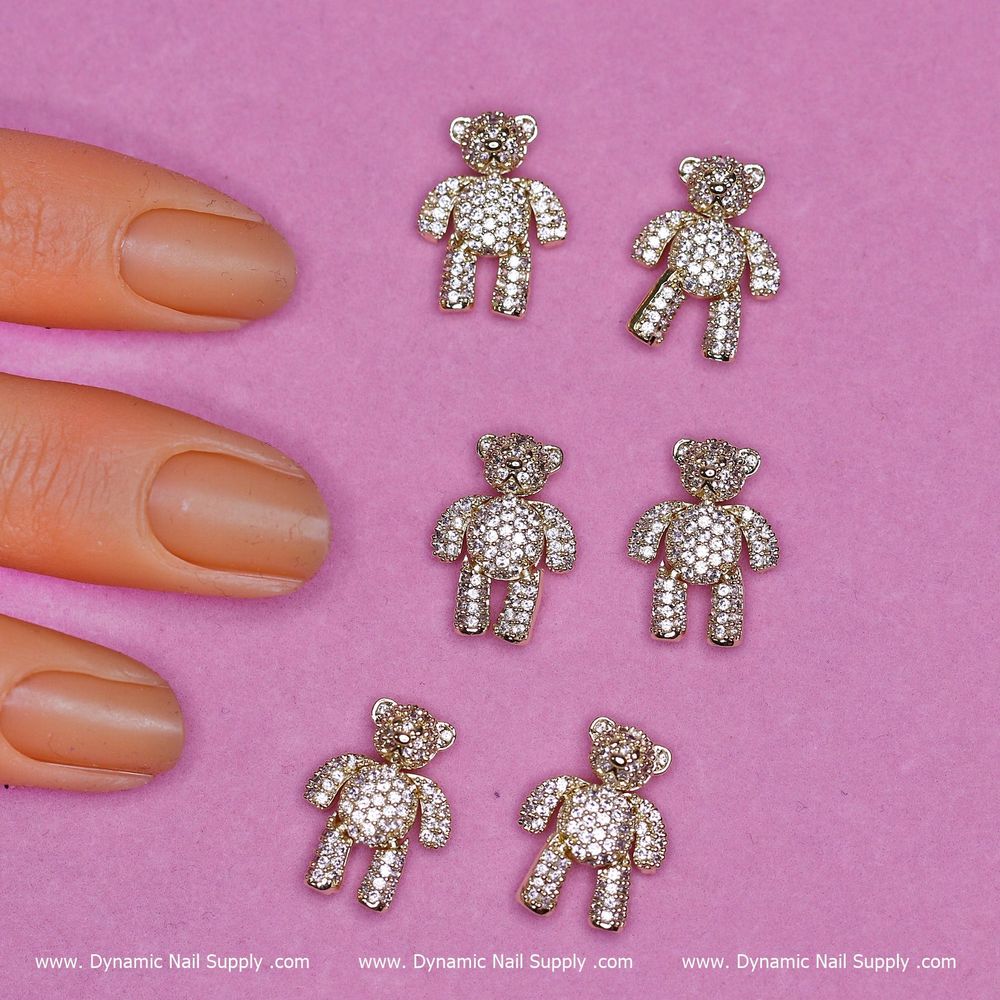 Gold movable teddy bear nail charms - 3